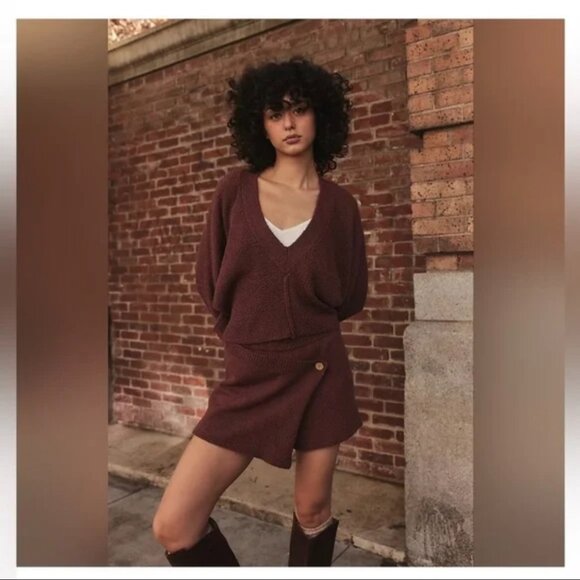 Free People Primavera Skort Sweater Set in Dark Brown Medium NWT - Picture 1 of 7